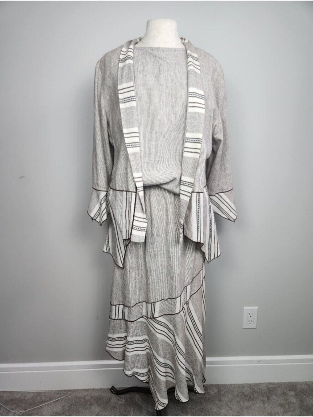 Vintage I.C. Collection By Connie Linen Cotton 3 Piece Set Jacket Skirt Tank Top